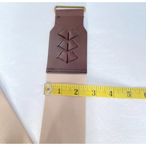 Beige Elastic Cinch Belt Brown Bonded Leather Ends Hook Buckle - Picture 9 of 9